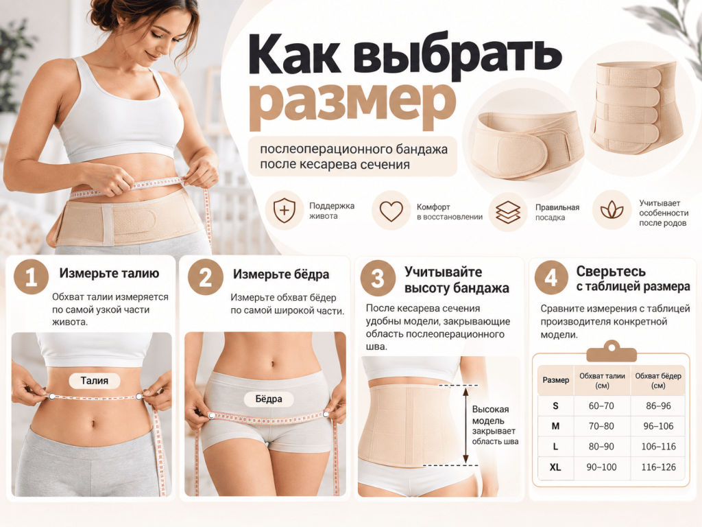 Как подобрать размер послеоперационного бандажа после кесарева сечения